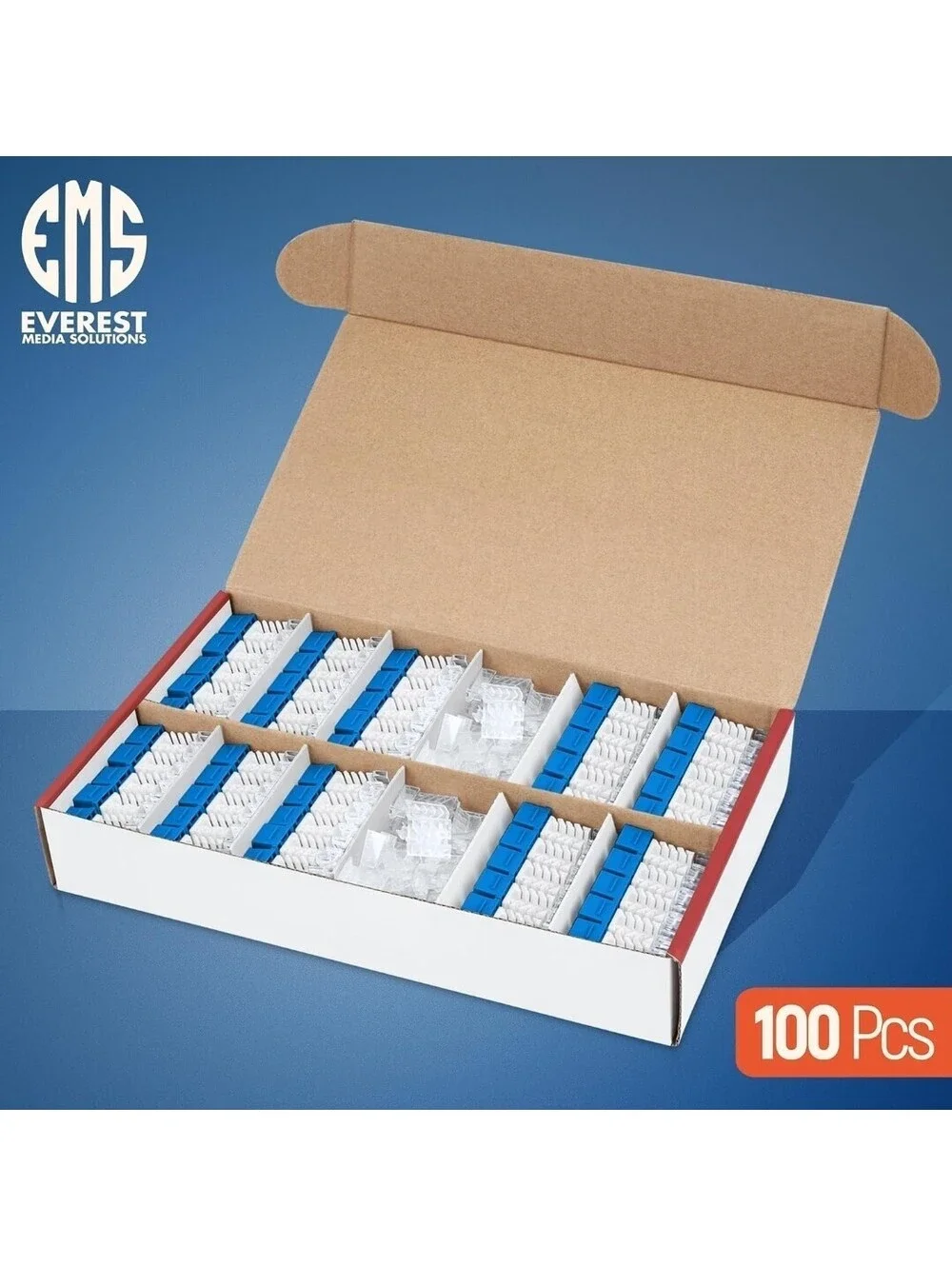 Everest Cat6 RJ45 Keystone Jacks 45-Degree Slim Blue 100-Pack
